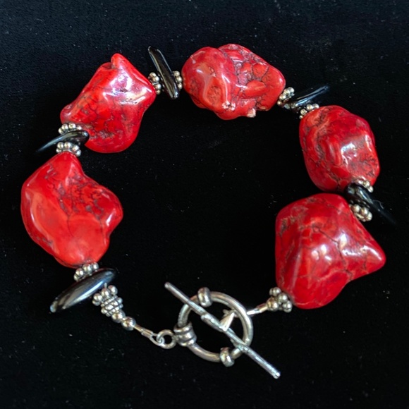 Red Nugget Turquoise Necklace and Matching Bracelet - Picture 3 of 4